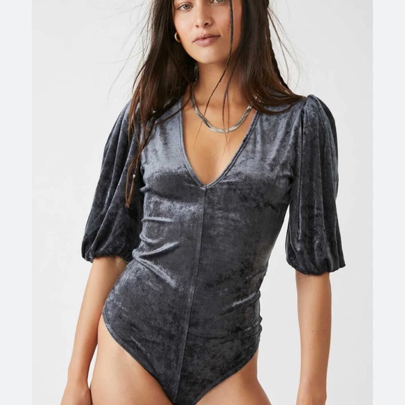 Free People Dont You Wish Velvet Bodysuit In Sunflower Seed. - Picture 4 of 13